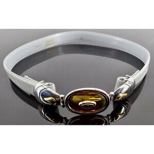 Gray Genuine Leather Thin Adjustable Belt Gold & Silver Tone Buckle 29" L x 1" W